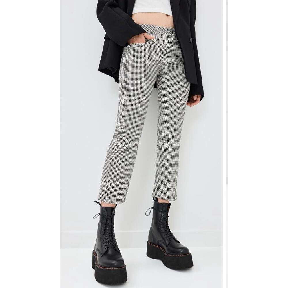 R13 Womens 25 Black White Houndstooth Japanese Cotton Boy Straight Luxury Jeans